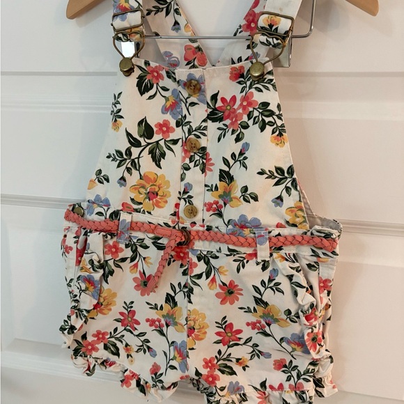 Toddler Girl Floral Overalls / Romper – Pink Belt – Size 3T – - Picture 2 of 6